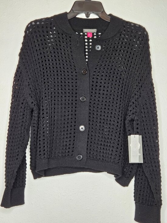 Vince Camuto Sweaters - Vince Camuto Textured Mesh Button Bomber Jacket Sweater